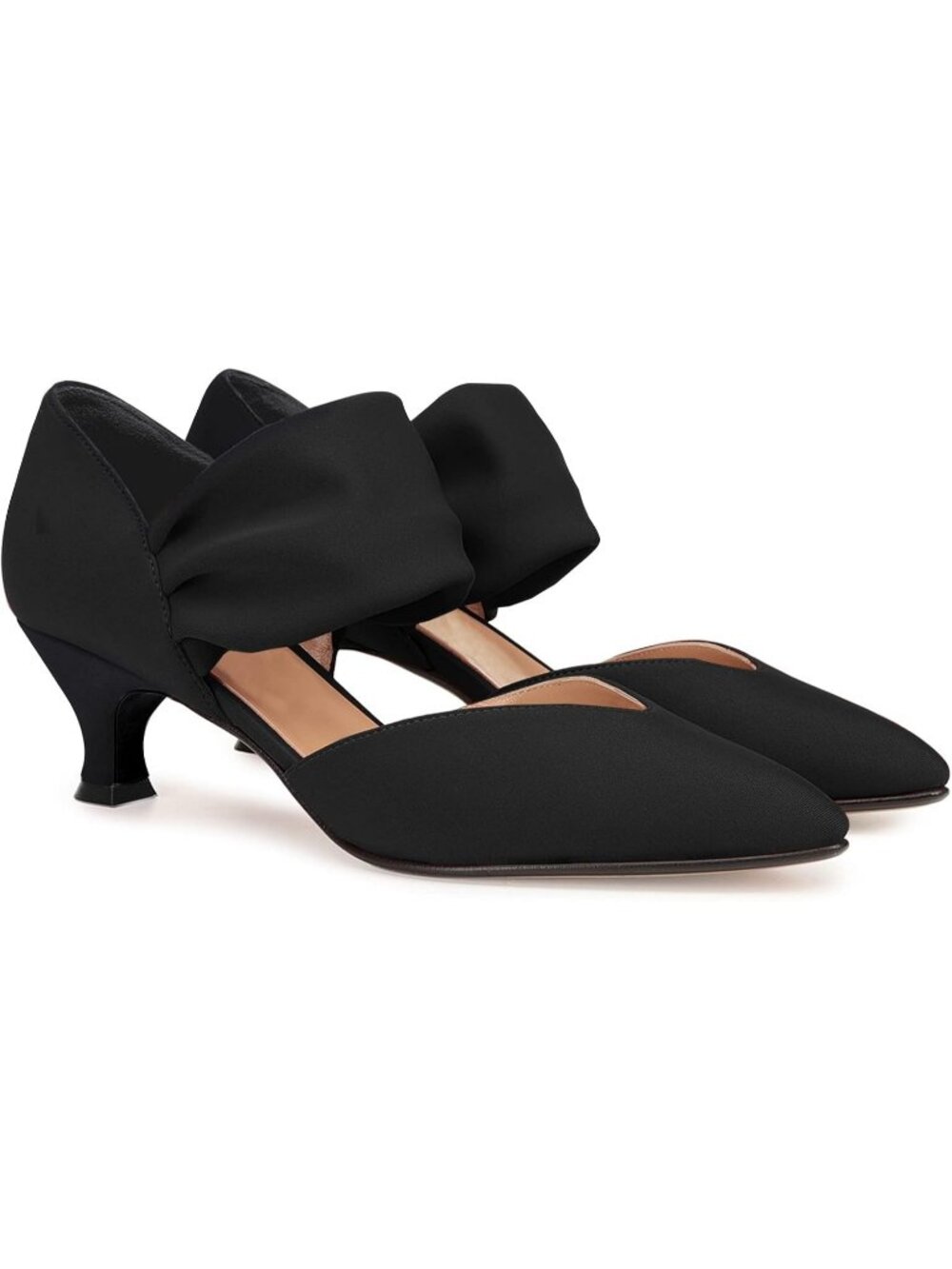 Women's Black Low Kitten Heels Shoes Pointed Toe Slip on Ankle Party Strap Pumps